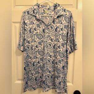 Tailorbyrd Navy and White Paisley Polo Shirt XL
